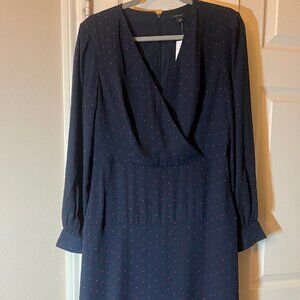 NWT Women's Ann Taylor Navy with Maroon Polka Dots Long Sleeve Dress - Size 6